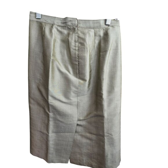 Vintage Meadow Avocado Green Raw Silk Pencil Skirt Handmade HS150 - Picture 5 of 7
